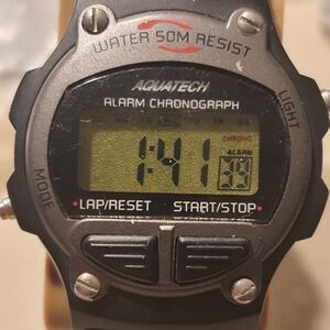 10/$20 Aquatech Gray/Black Nylon Digital Alarm Chrono Men's Watch